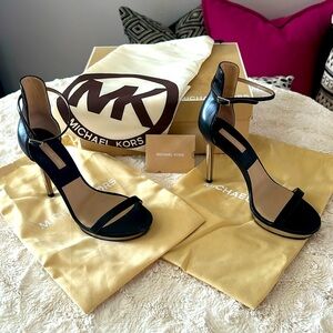 Michael Kors Doris Black/Silver Ankle Strap Heels